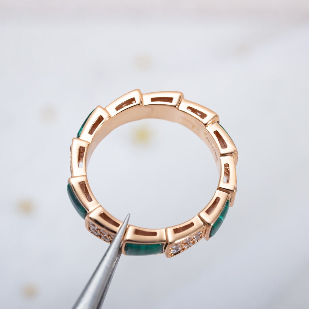 [Lume Jewelry]SERPENTI RING PINK GOLD MALACHITE DIAMOND PAVED 4MM