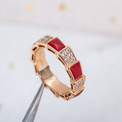 [Lume Jewelry]SERPENTI RING PINK GOLD CARNELIAN DIAMOND PAVED 4MM