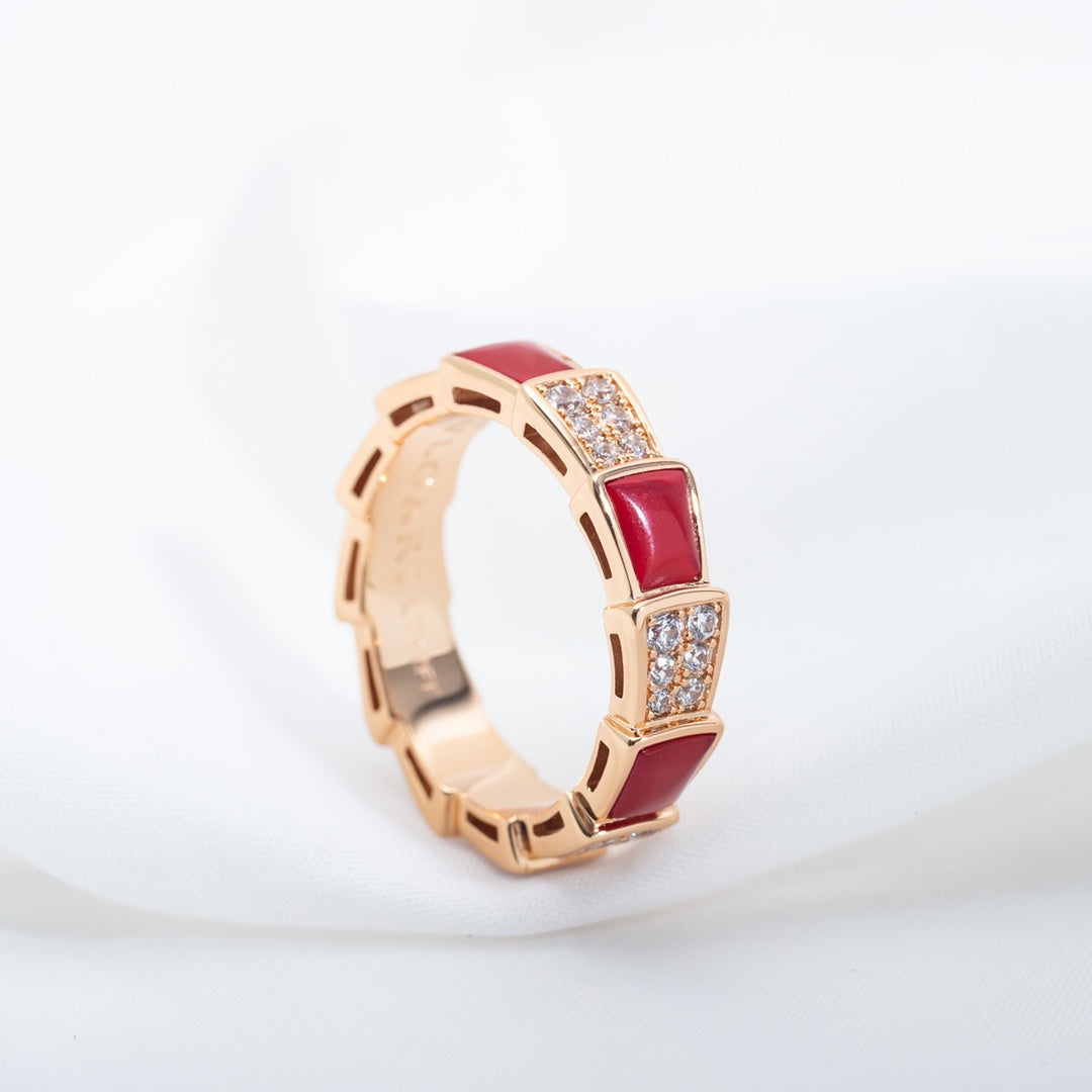 [Lume Jewelry]SERPENTI RING PINK GOLD CARNELIAN DIAMOND PAVED 4MM