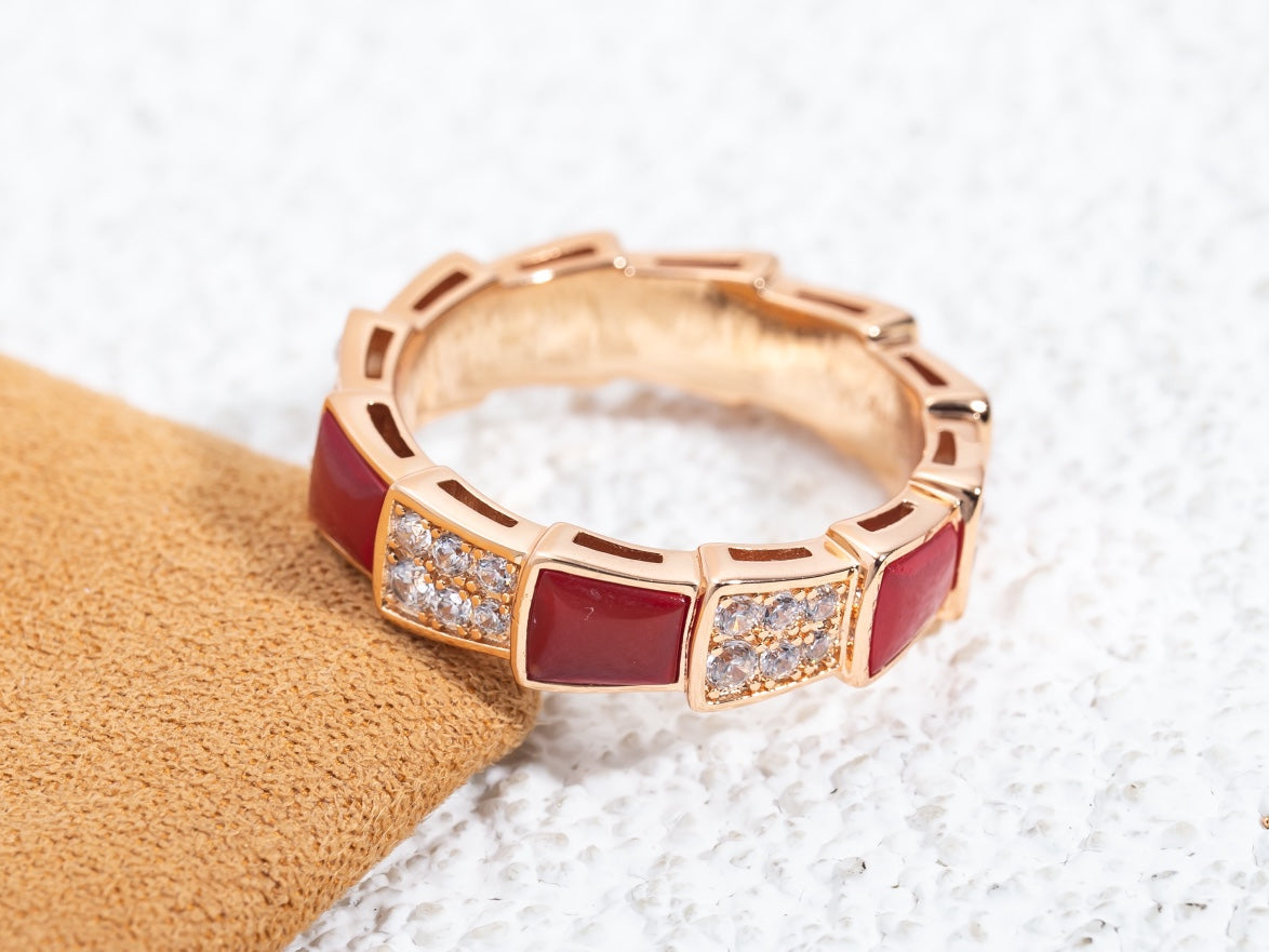 [Lume Jewelry]SERPENTI RING PINK GOLD CARNELIAN DIAMOND PAVED 4MM