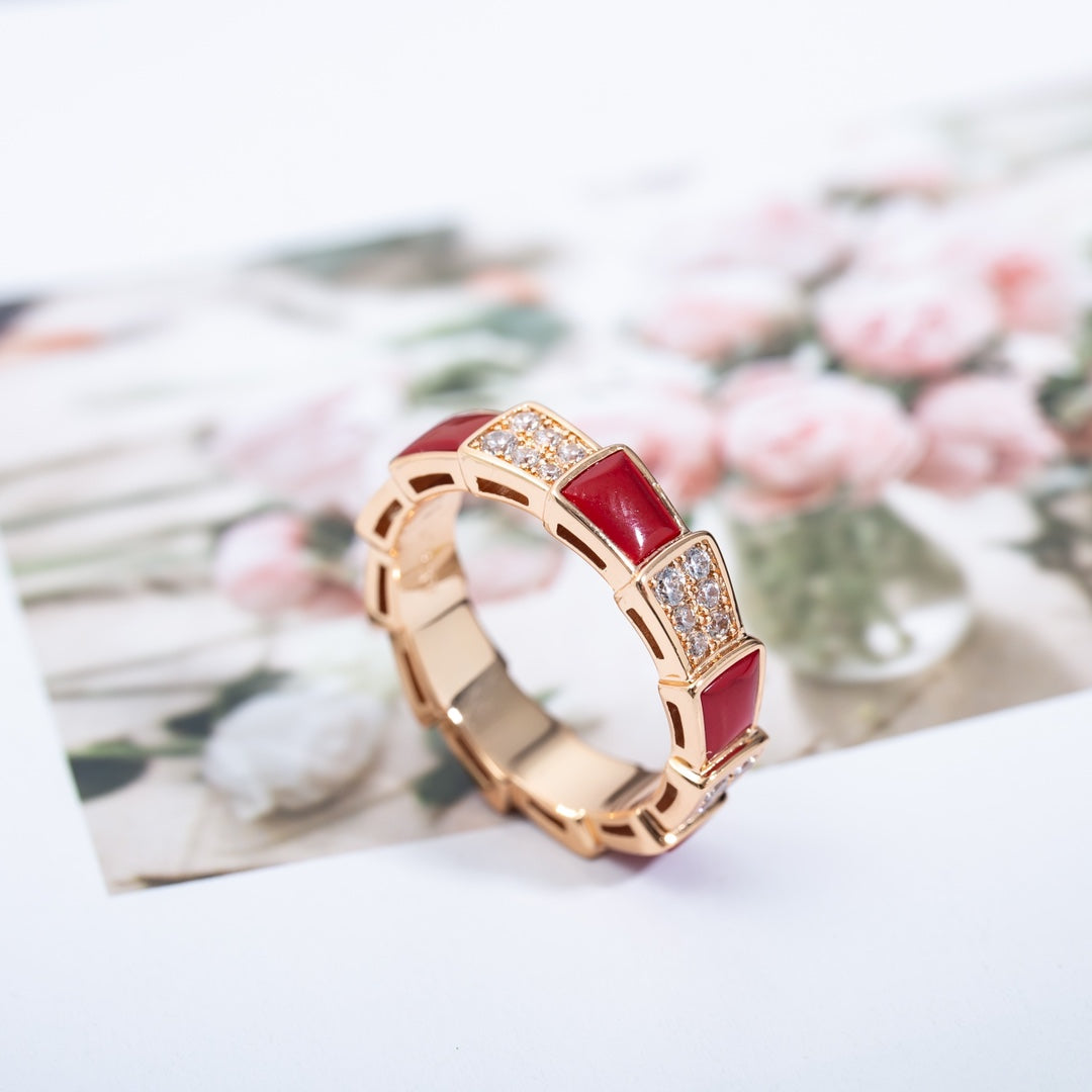 [Lume Jewelry]SERPENTI RING PINK GOLD CARNELIAN DIAMOND PAVED 4MM