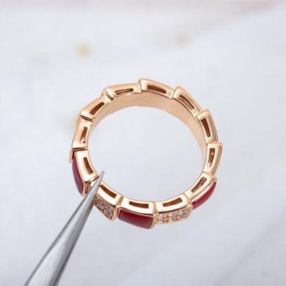 [Lume Jewelry]SERPENTI RING PINK GOLD CARNELIAN DIAMOND PAVED 4MM