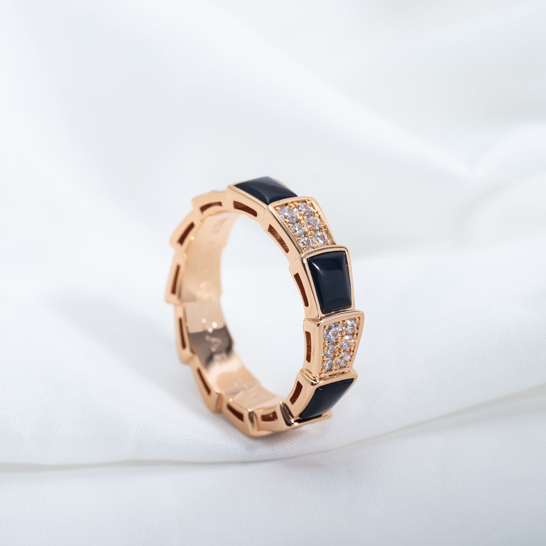 [Lume Jewelry]SERPENTI RING PINK GOLD BLACK MOP DIAMOND PAVED 4MM