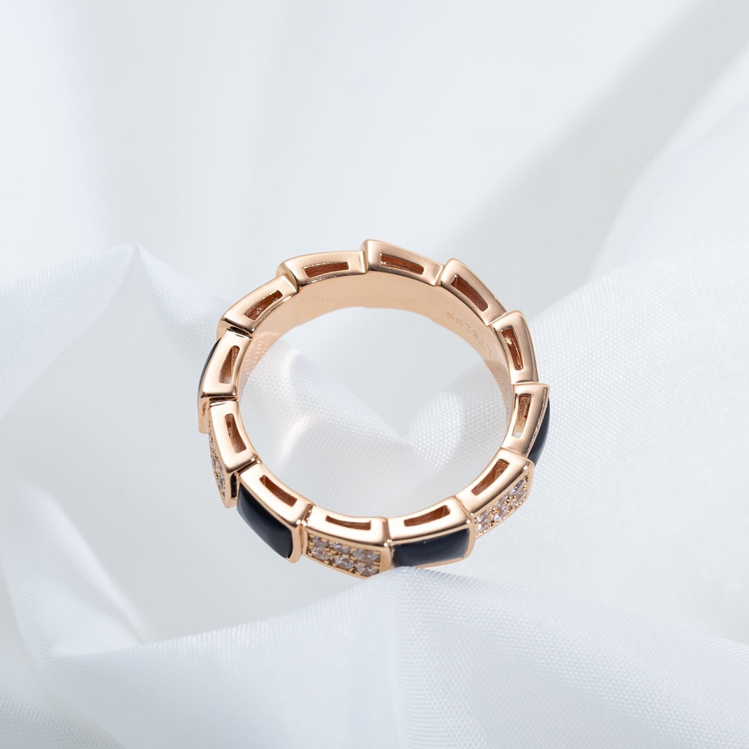 [Lume Jewelry]SERPENTI RING PINK GOLD BLACK MOP DIAMOND PAVED 4MM
