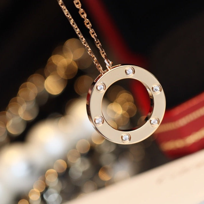 ¡®Lume Jewelry¡¯LOVE NECKLACE 16MM 6 DIAMONDS PINK GOLD