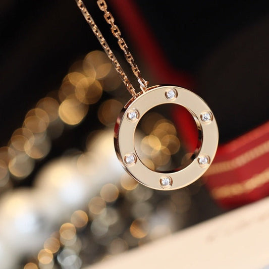 ¡®Lume Jewelry¡¯LOVE NECKLACE 16MM 6 DIAMONDS PINK GOLD