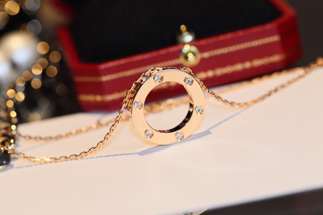 ¡®Lume Jewelry¡¯LOVE NECKLACE 16MM 6 DIAMONDS PINK GOLD