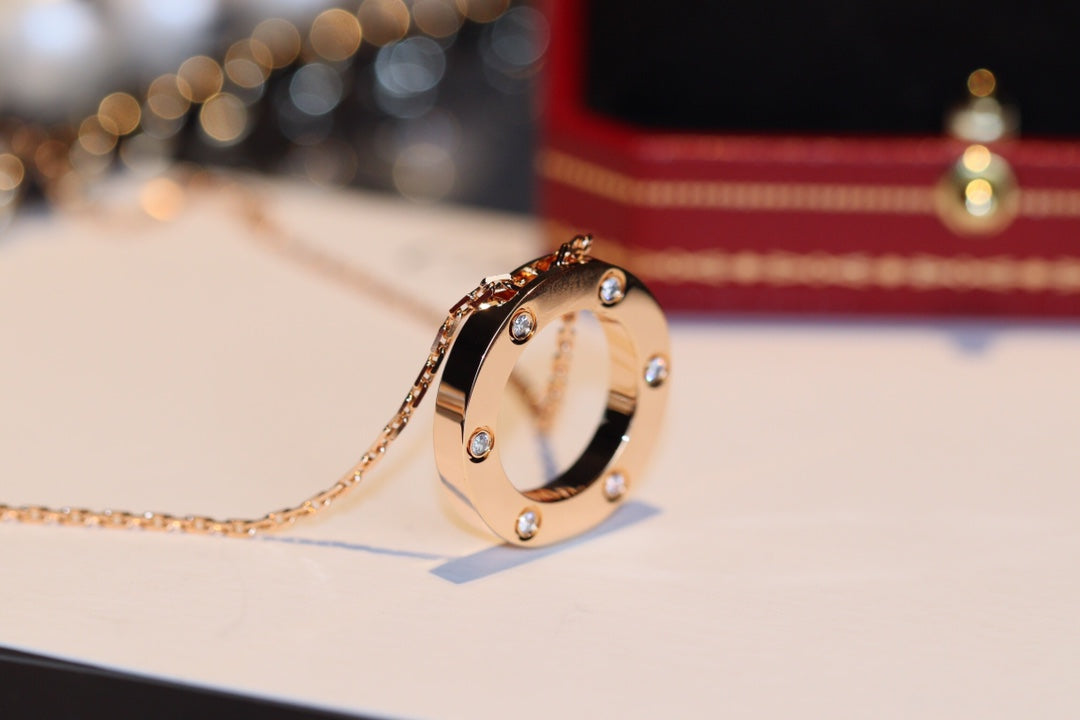 ¡®Lume Jewelry¡¯LOVE NECKLACE 16MM 6 DIAMONDS PINK GOLD