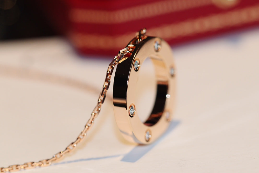 ¡®Lume Jewelry¡¯LOVE NECKLACE 16MM 6 DIAMONDS PINK GOLD