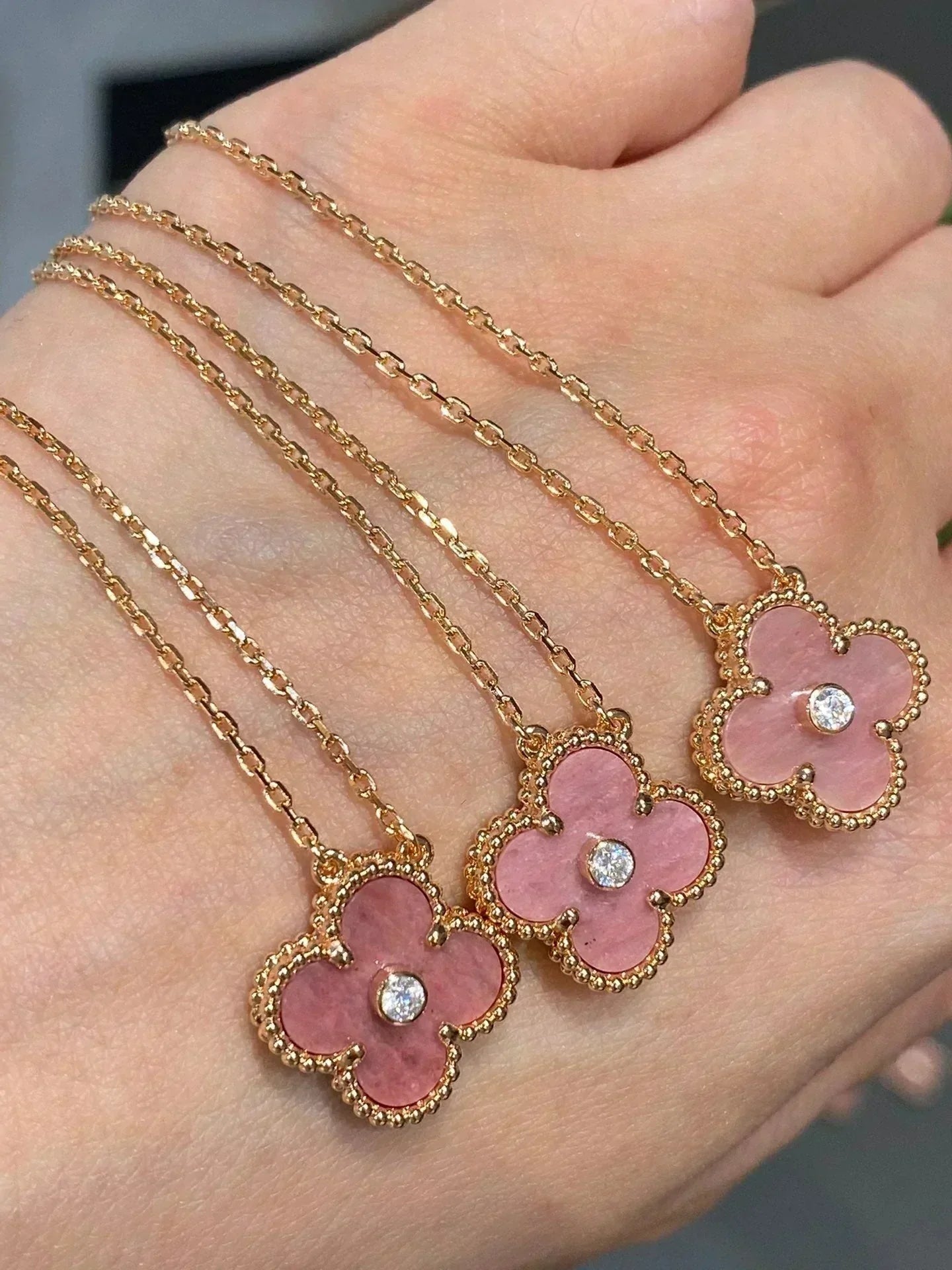 ¡®Lume Jewelry¡¯CLOVER 15MM DIAMOND RHODONITE NECKLACE