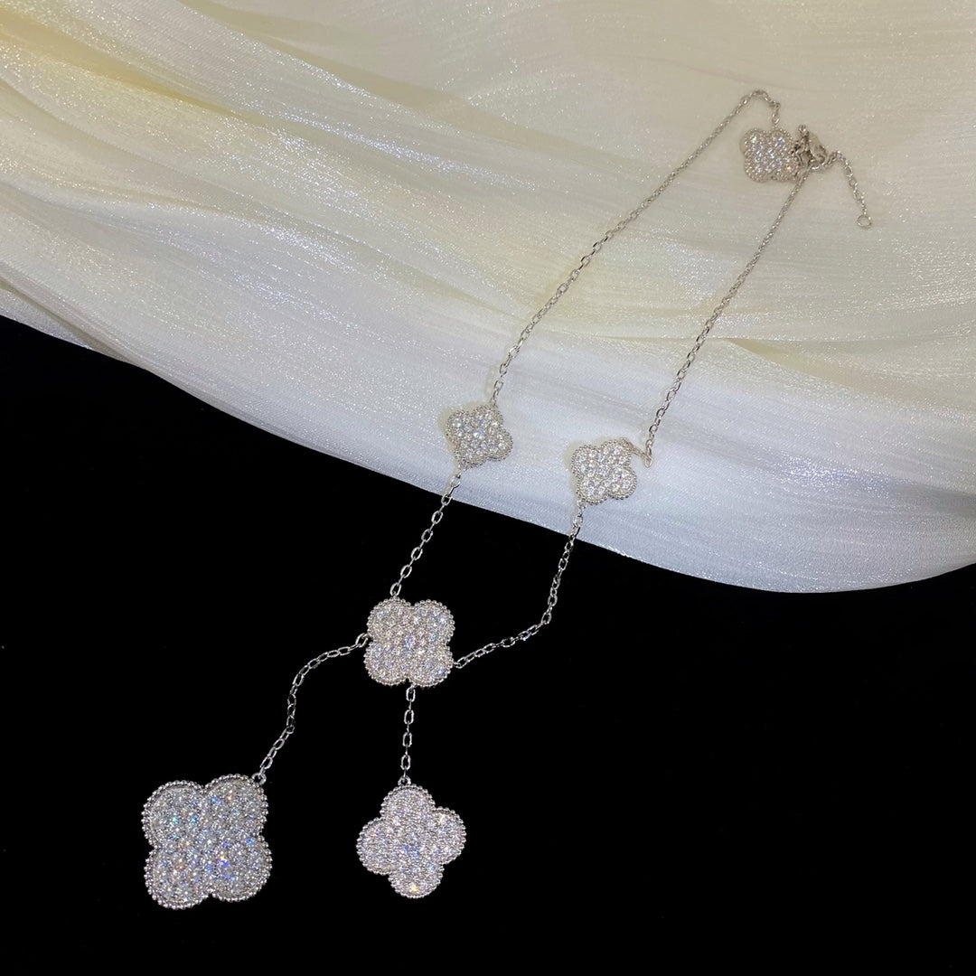 ¡®Lume Jewelry¡¯CLOVER 5 MOTIFS SILVER DIAMONDS NECKLACE