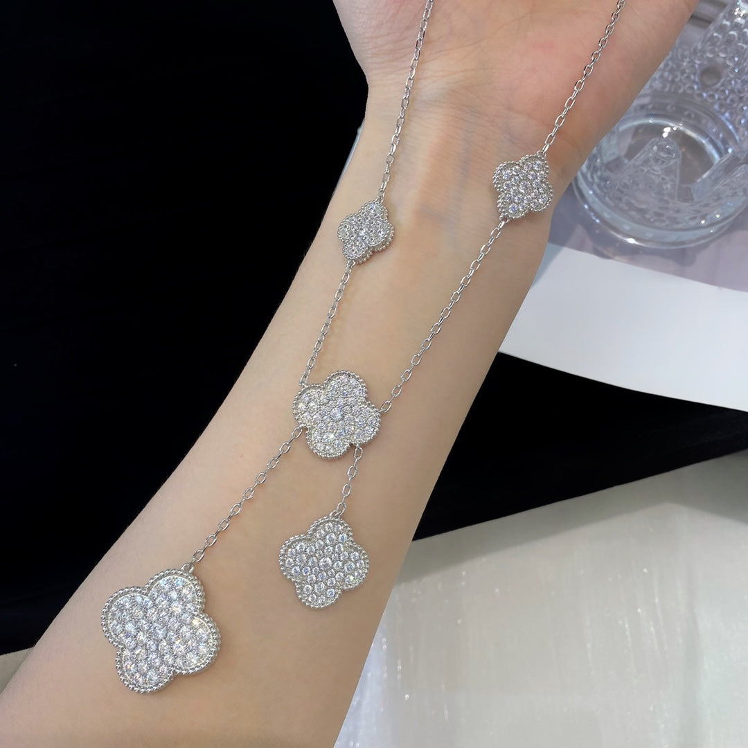 ¡®Lume Jewelry¡¯CLOVER 5 MOTIFS SILVER DIAMONDS NECKLACE