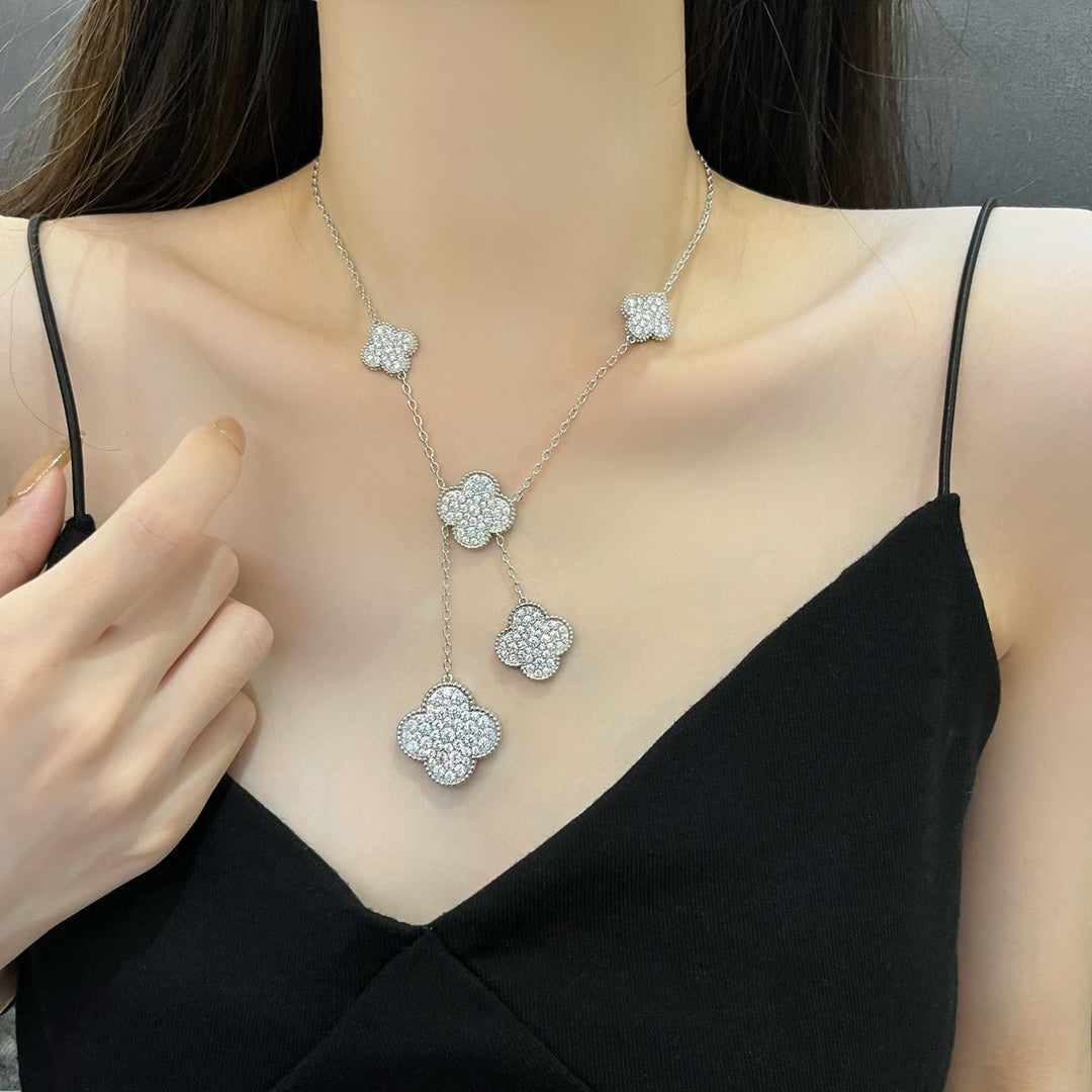 ¡®Lume Jewelry¡¯CLOVER 5 MOTIFS SILVER DIAMONDS NECKLACE
