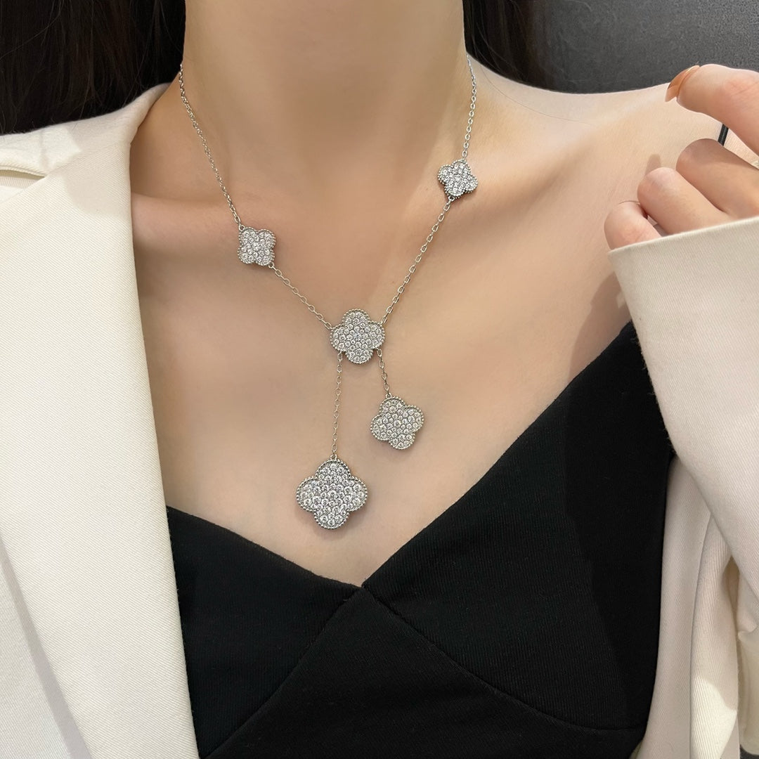 ¡®Lume Jewelry¡¯CLOVER 5 MOTIFS SILVER DIAMONDS NECKLACE