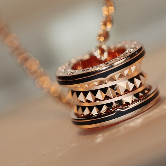 [Lume Jewelry]ZERO 1 ROCK PEDANT PINK GOLD BLACK NECKLACE