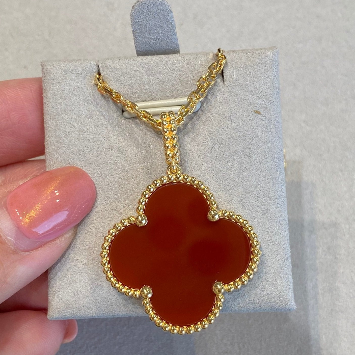 ¡®Lume Jewelry¡¯CLOVER 25MM NECKLACE GOLD CARNELIAN