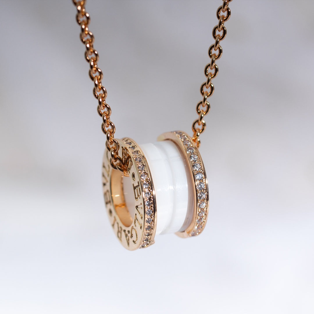 [Lume Jewelry]ZERO 1 WHITE CERAMIC PINK GOLD DIAMOND NECKLACE