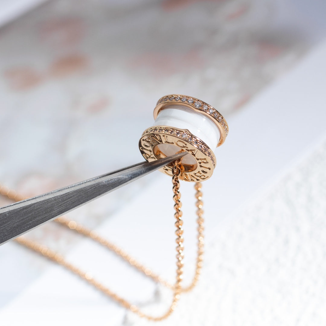 [Lume Jewelry]ZERO 1 WHITE CERAMIC PINK GOLD DIAMOND NECKLACE