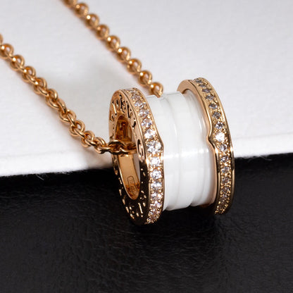 [Lume Jewelry]ZERO 1 WHITE CERAMIC PINK GOLD DIAMOND NECKLACE