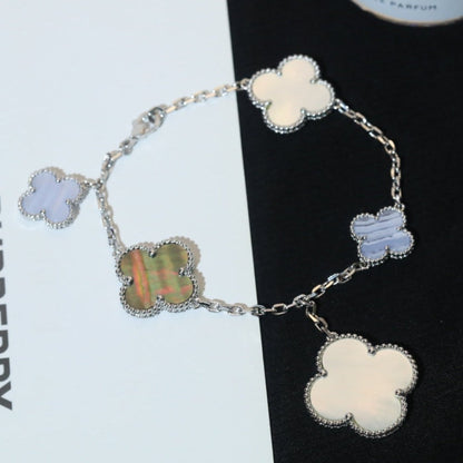 ¡®Lume Jewelry¡¯CLOVER BRACELET 5 MOTIFS MOP CHALCEDONY SILVER