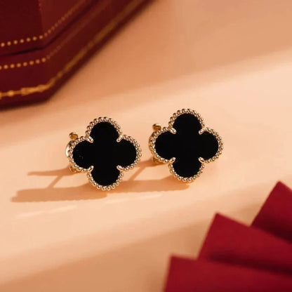 ¡®Lume Jewelry¡¯CLOVER MEDIUM 1 MOTIFS  ONYX STUD EARRINGS