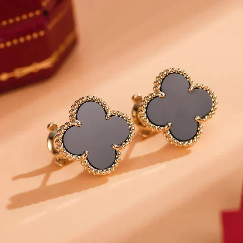 ¡®Lume Jewelry¡¯CLOVER MEDIUM 1 MOTIFS  ONYX STUD EARRINGS