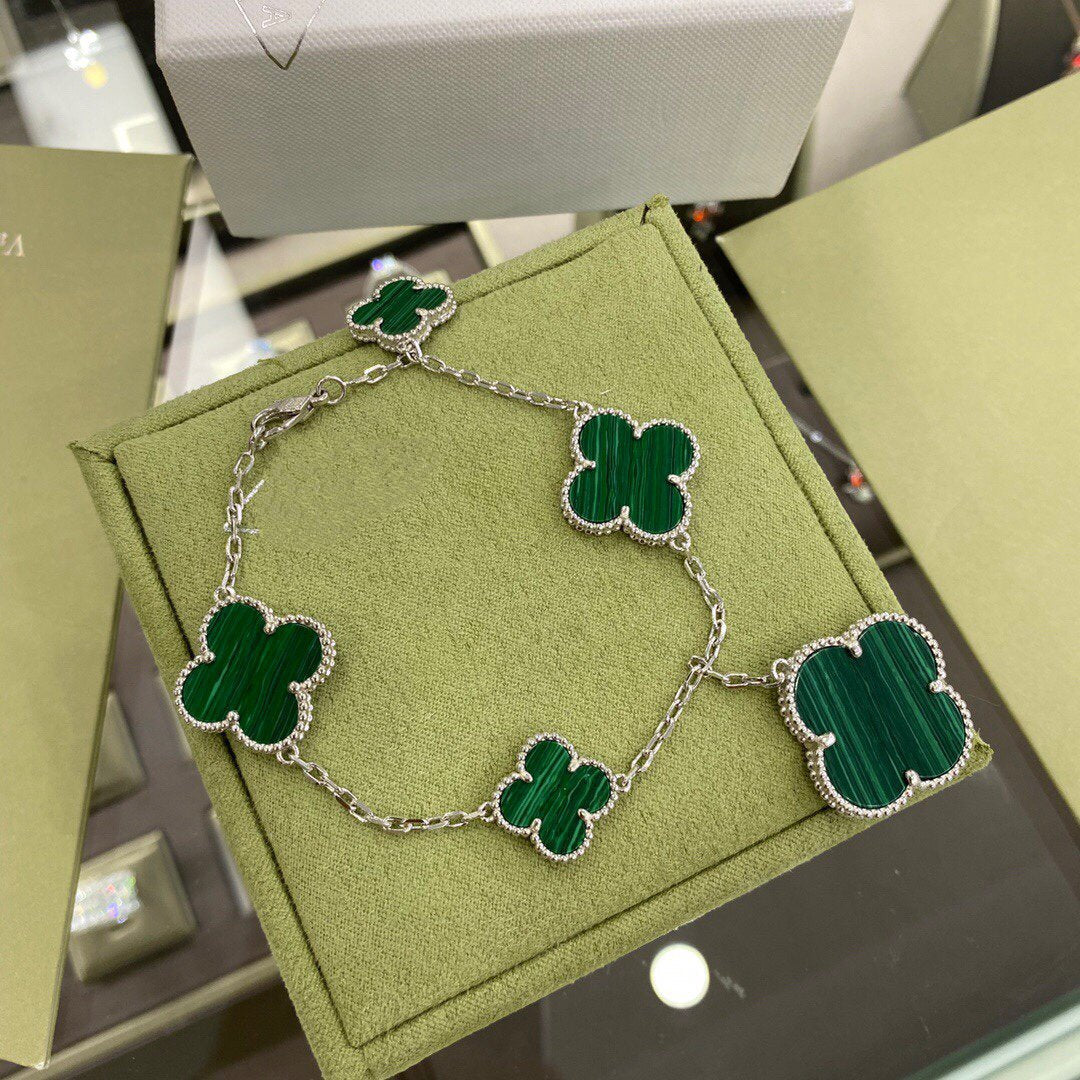 ¡®Lume Jewelry¡¯CLOVER 5 MOTIFS SIVLER MALACHITE BRACELET