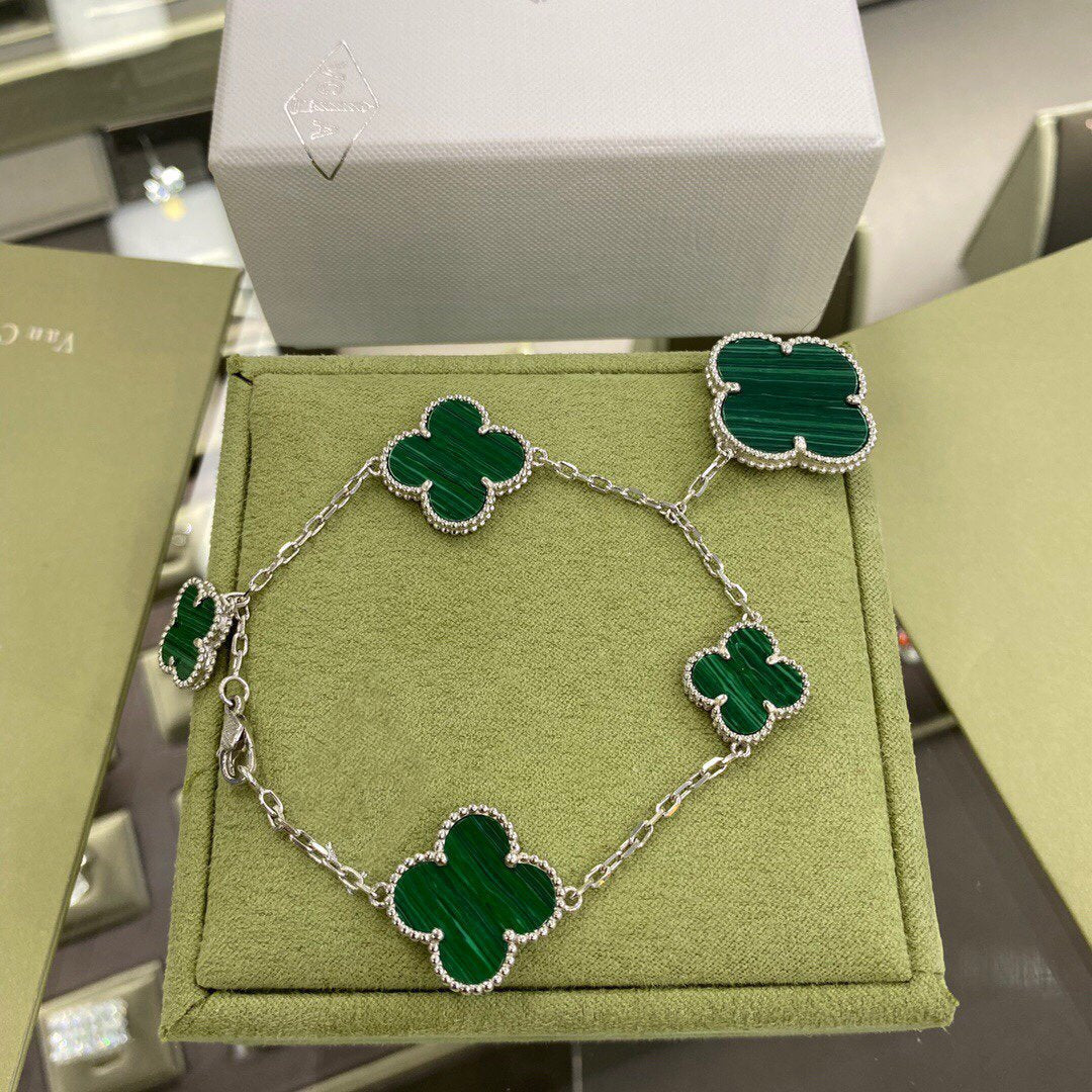 ¡®Lume Jewelry¡¯CLOVER 5 MOTIFS SIVLER MALACHITE BRACELET