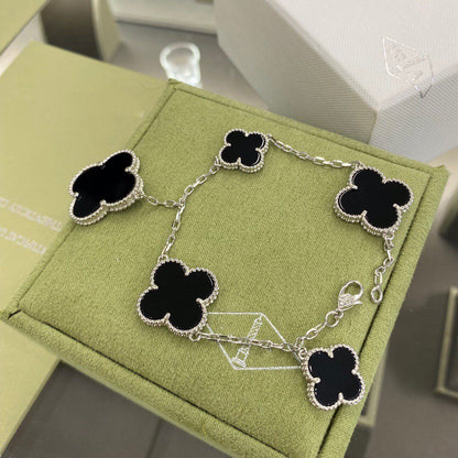 ¡®Lume Jewelry¡¯CLOVER 5 MOTIFS SIVLER ONYX BRACELET