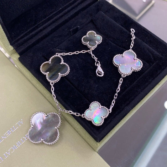 ¡®Lume Jewelry¡¯CLOVER 5 MOTIFS SIVLER DARK MOP BRACELET