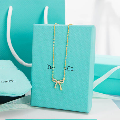 [Lume Jewelry]RIBBON NECKLACE BOW PENDANT DIAMOND CHARM CHAIN