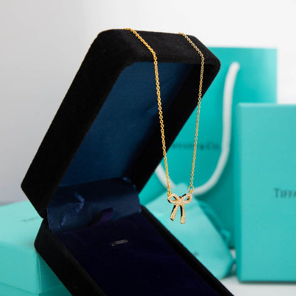 [Lume Jewelry]RIBBON NECKLACE BOW PENDANT DIAMOND CHARM CHAIN
