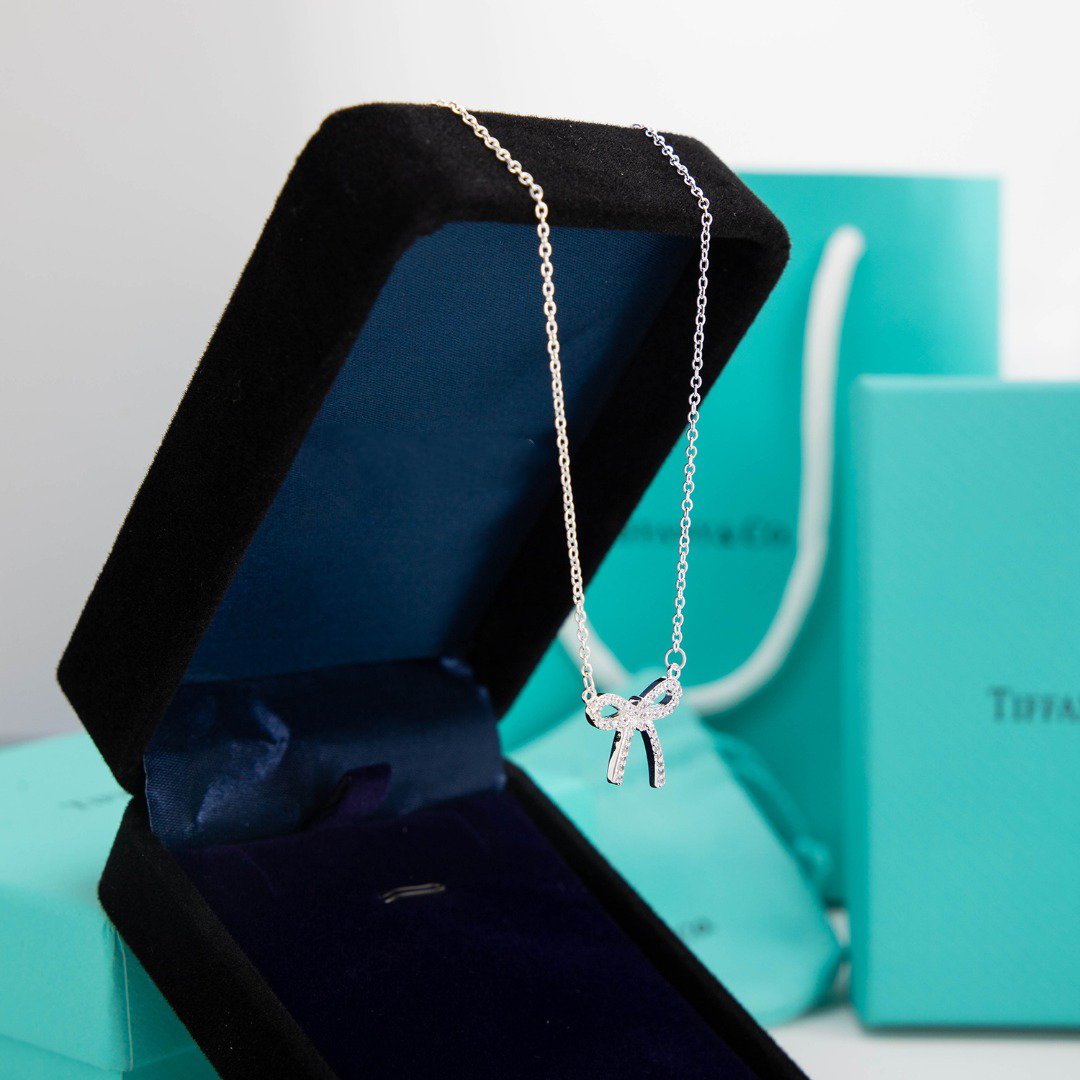 [Lume Jewelry]RIBBON NECKLACE BOW PENDANT DIAMOND CHARM CHAIN