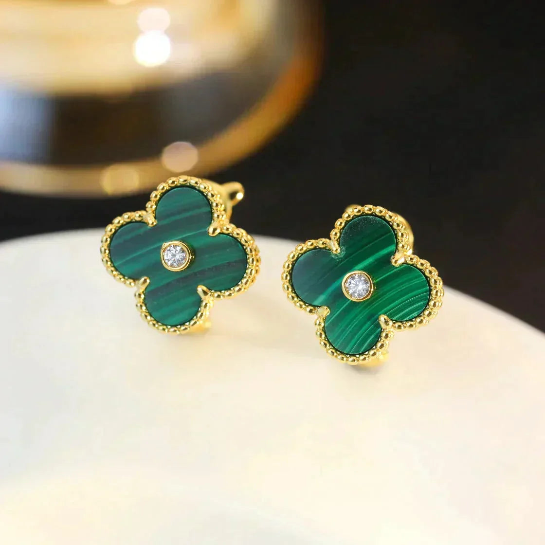 ¡®Lume Jewelry¡¯CLOVER MEDIUM 1 MOTIFS MALACHITE DIAMOND EARRINGS