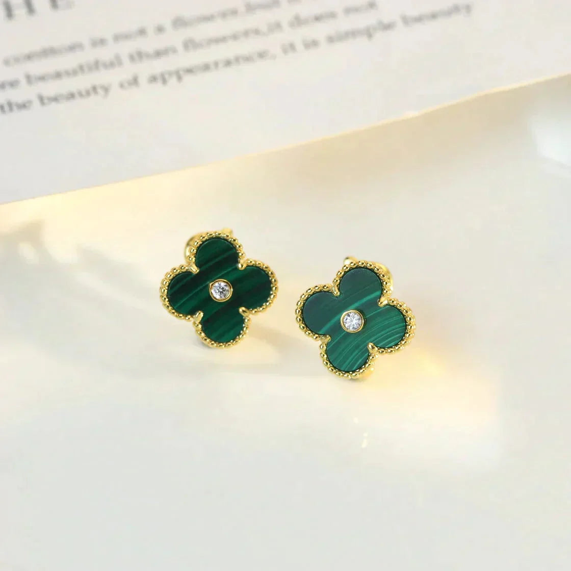 ¡®Lume Jewelry¡¯CLOVER MEDIUM 1 MOTIFS MALACHITE DIAMOND EARRINGS