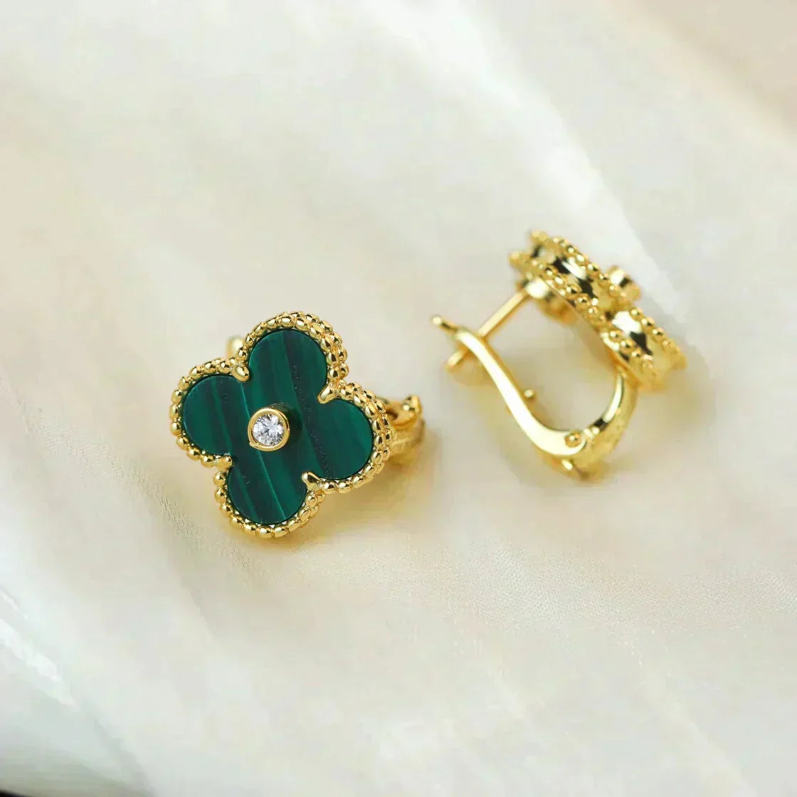¡®Lume Jewelry¡¯CLOVER MEDIUM 1 MOTIFS MALACHITE DIAMOND EARRINGS
