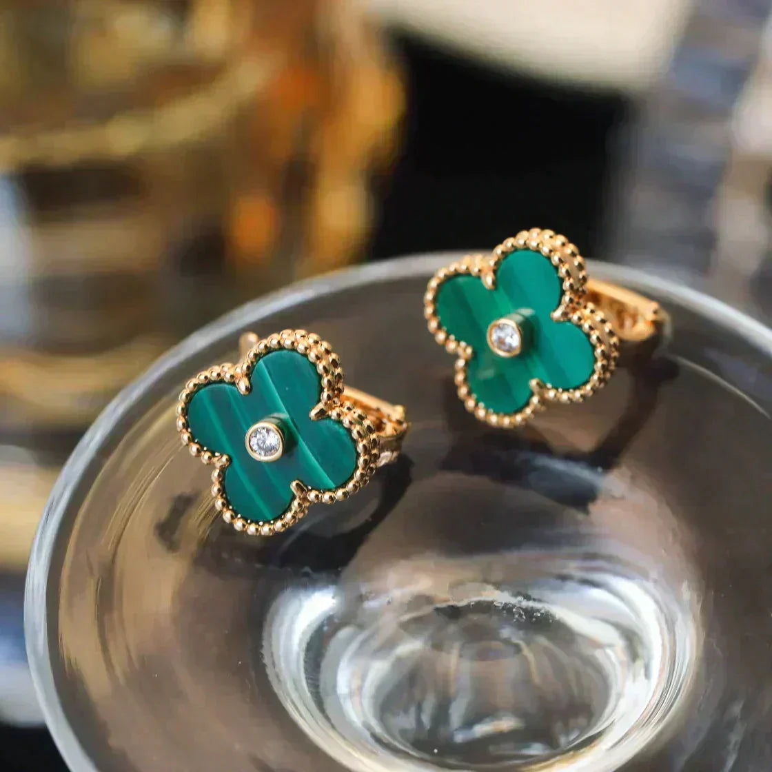 ¡®Lume Jewelry¡¯CLOVER MEDIUM 1 MOTIFS MALACHITE DIAMOND EARRINGS