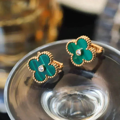 ¡®Lume Jewelry¡¯CLOVER MEDIUM 1 MOTIFS MALACHITE DIAMOND EARRINGS