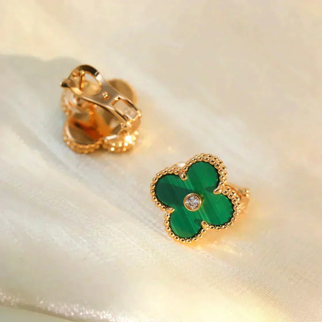 ¡®Lume Jewelry¡¯CLOVER MEDIUM 1 MOTIFS MALACHITE DIAMOND EARRINGS