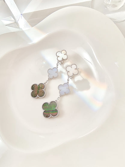 ¡®Lume Jewelry¡¯CLOVER 3 MOTIFS CHALCEDONY DARK MOP SILVER EARRINGS