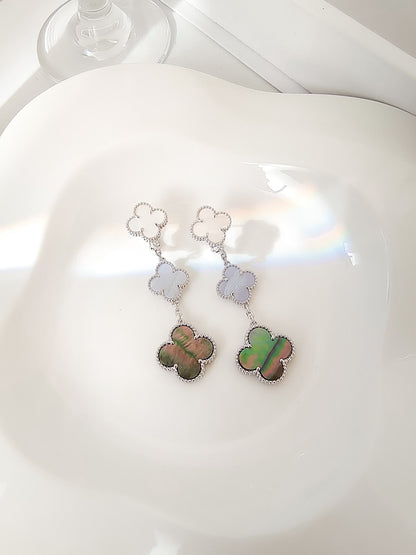 ¡®Lume Jewelry¡¯CLOVER 3 MOTIFS CHALCEDONY DARK MOP SILVER EARRINGS