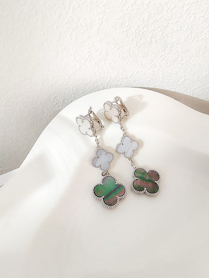 ¡®Lume Jewelry¡¯CLOVER 3 MOTIFS CHALCEDONY DARK MOP SILVER EARRINGS