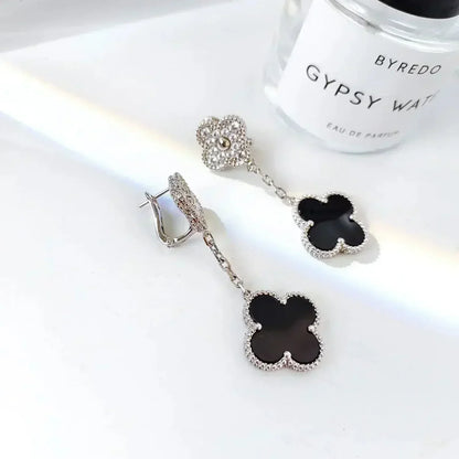 ¡®Lume Jewelry¡¯CLOVER 2 MOTIFS  DIAMOND ONYX EARRINGS SILVER