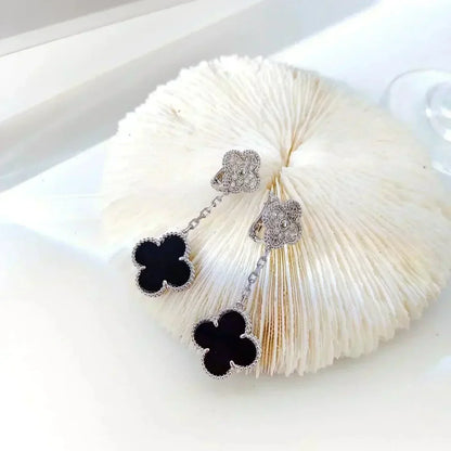 ¡®Lume Jewelry¡¯CLOVER 2 MOTIFS  DIAMOND ONYX EARRINGS SILVER