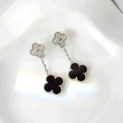 ¡®Lume Jewelry¡¯CLOVER 2 MOTIFS  DIAMOND ONYX EARRINGS SILVER