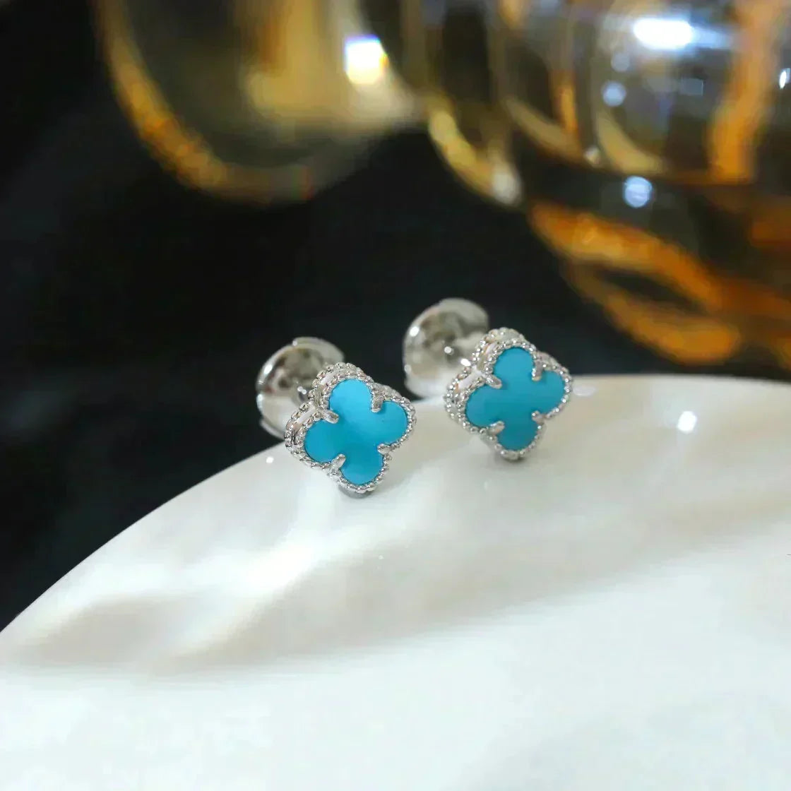 ¡®Lume Jewelry¡¯CLOVER MINI 9.5MM ONYX STUD EARRINGS SILVER
