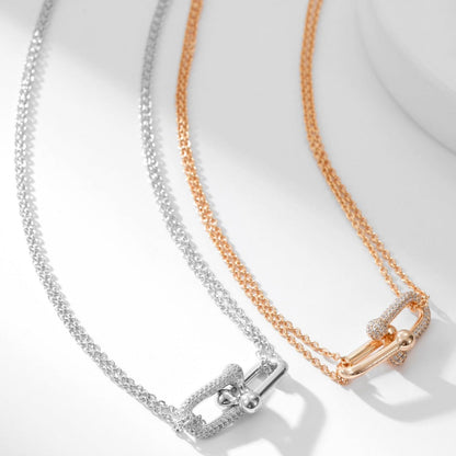 [Lume Jewelry]HARDWEAR DIAMOND PEDANT DOUBLE CHAIN NECKLACE