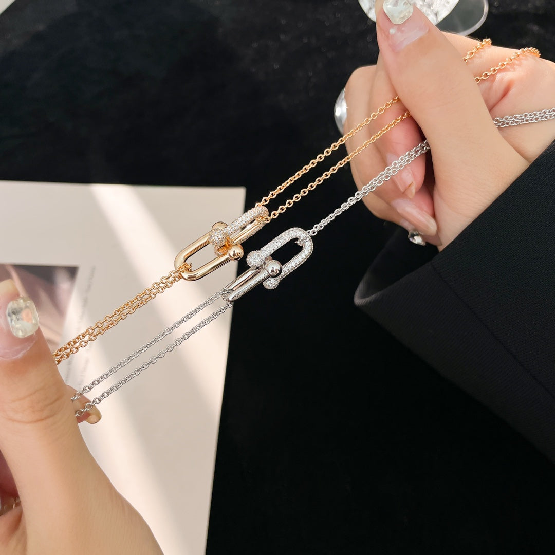 [Lume Jewelry]HARDWEAR DIAMOND PEDANT DOUBLE CHAIN NECKLACE