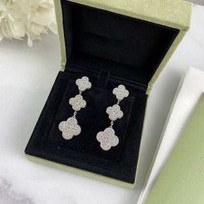 ¡®Lume Jewelry¡¯CLOVER 3 MOTIF DIAMOND SILVER DROP EARRINGS