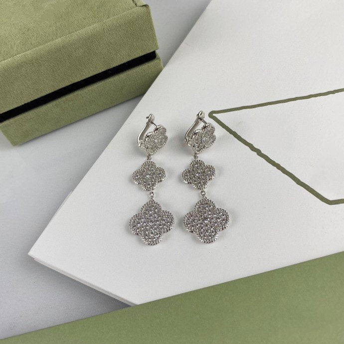 ¡®Lume Jewelry¡¯CLOVER 3 MOTIF DIAMOND SILVER DROP EARRINGS